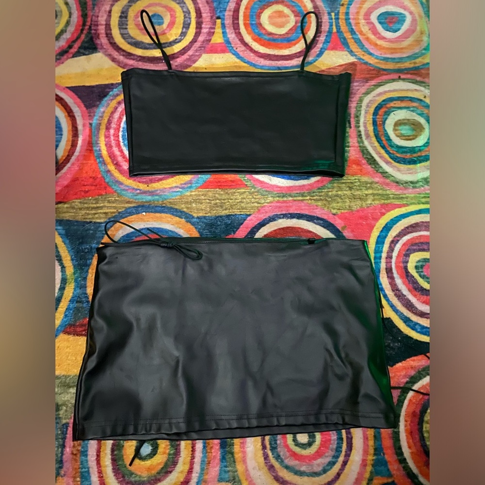 Leather skirt and shirt matching set